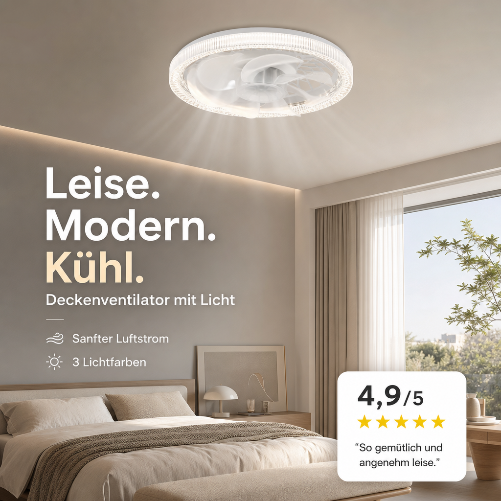 2-i-1 Stille justerbar ventilator med fjernbetjening og lys til sovværelset